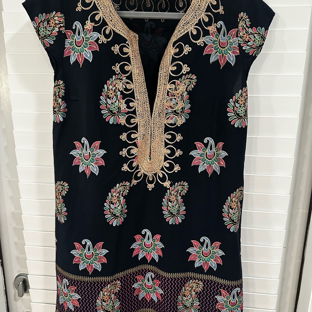 Calypso St. Barth Black and Gold Embroidered Swim Coverup